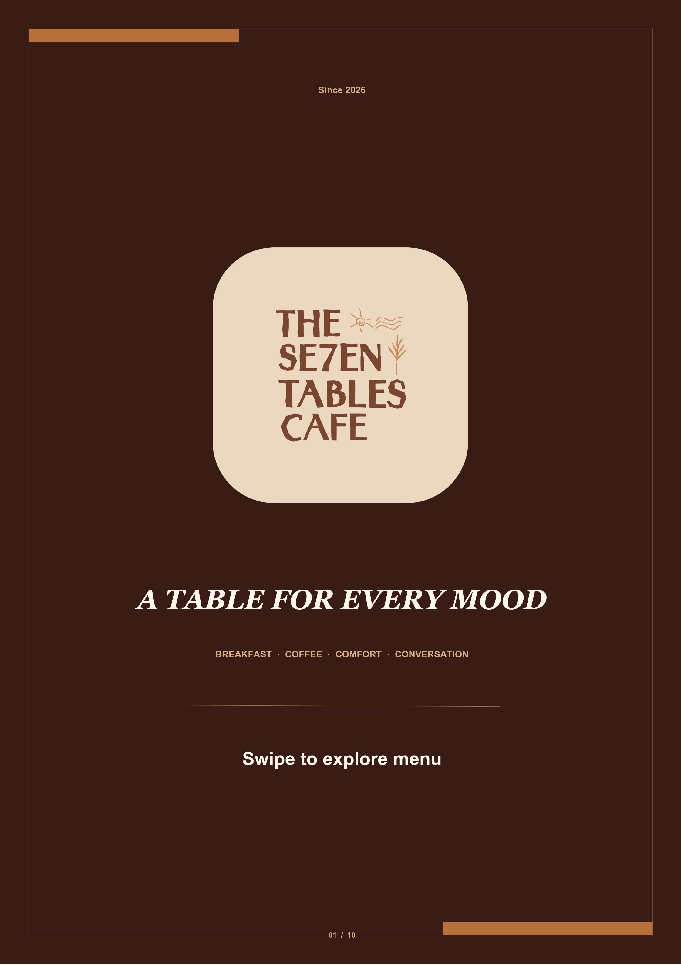 The Se7en Tables Cafe menu page 1
